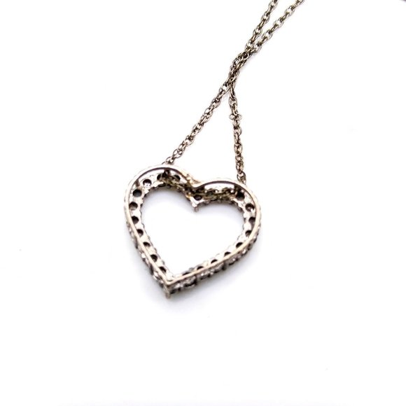 Vintage Sterling Silver and Diamond Heart Pendant Necklace on NC 925 Delicate Ch - Picture 5 of 5